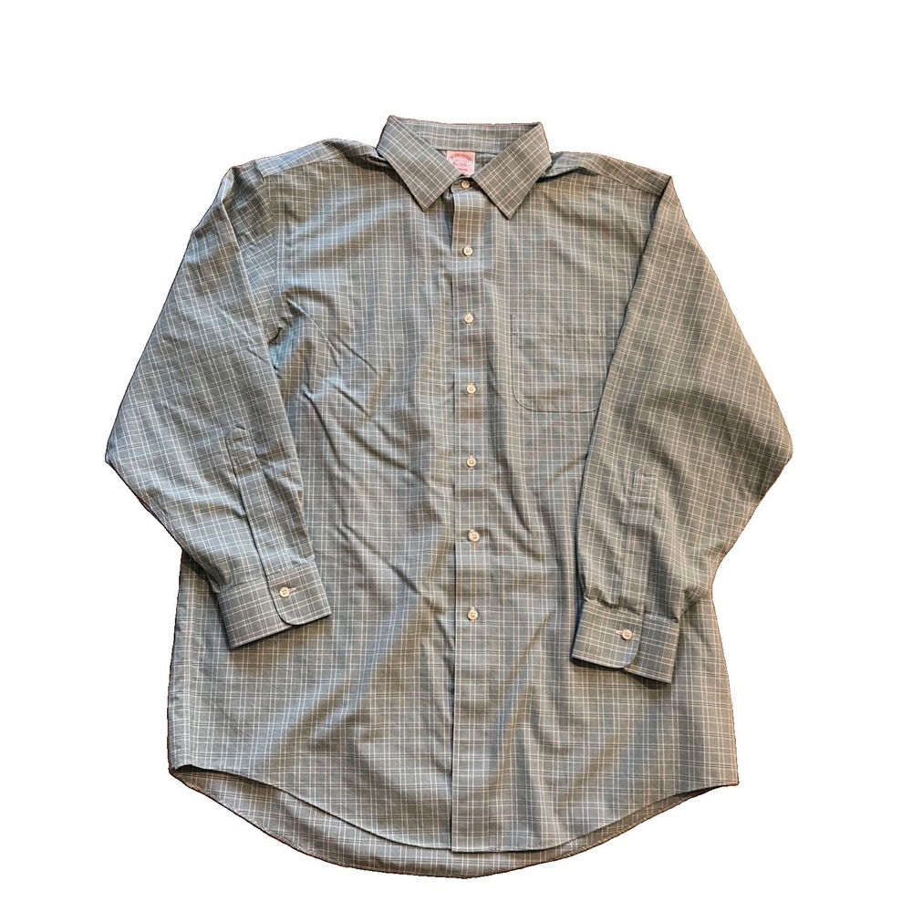Brooks Brothers Shirt Madison Non-Iron Plaid Button Down Green White 16.5 33